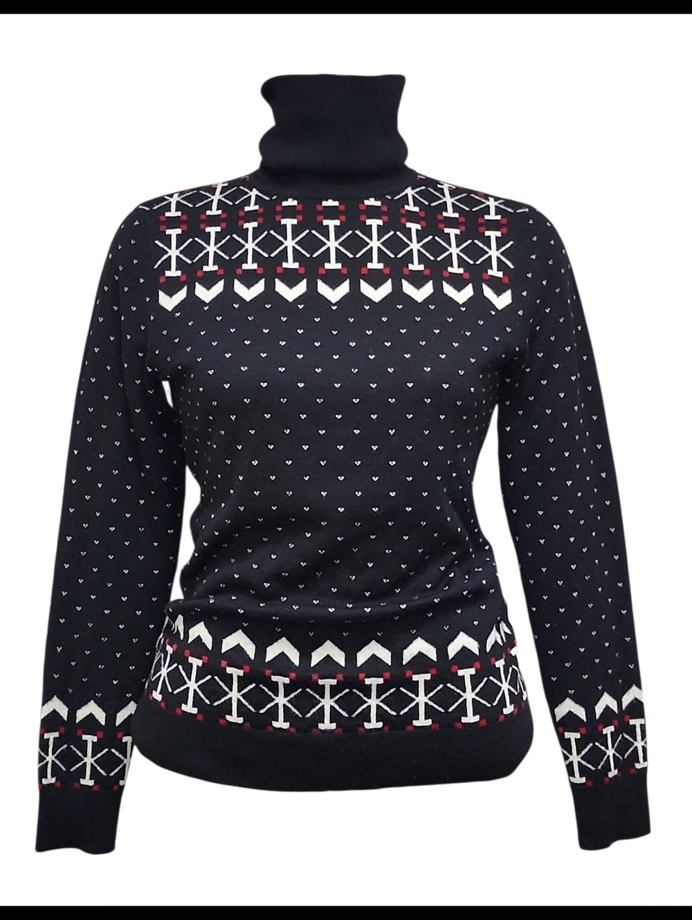 LL Bean Signature Merino Wool Nordic Fair Isle Turtleneck Sweater Black Medium